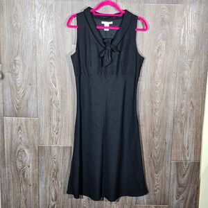 Sarah Spencer‎ Dress 10 Black Linen Blend Sleeveless Tie Neck Fit & Flare Midi